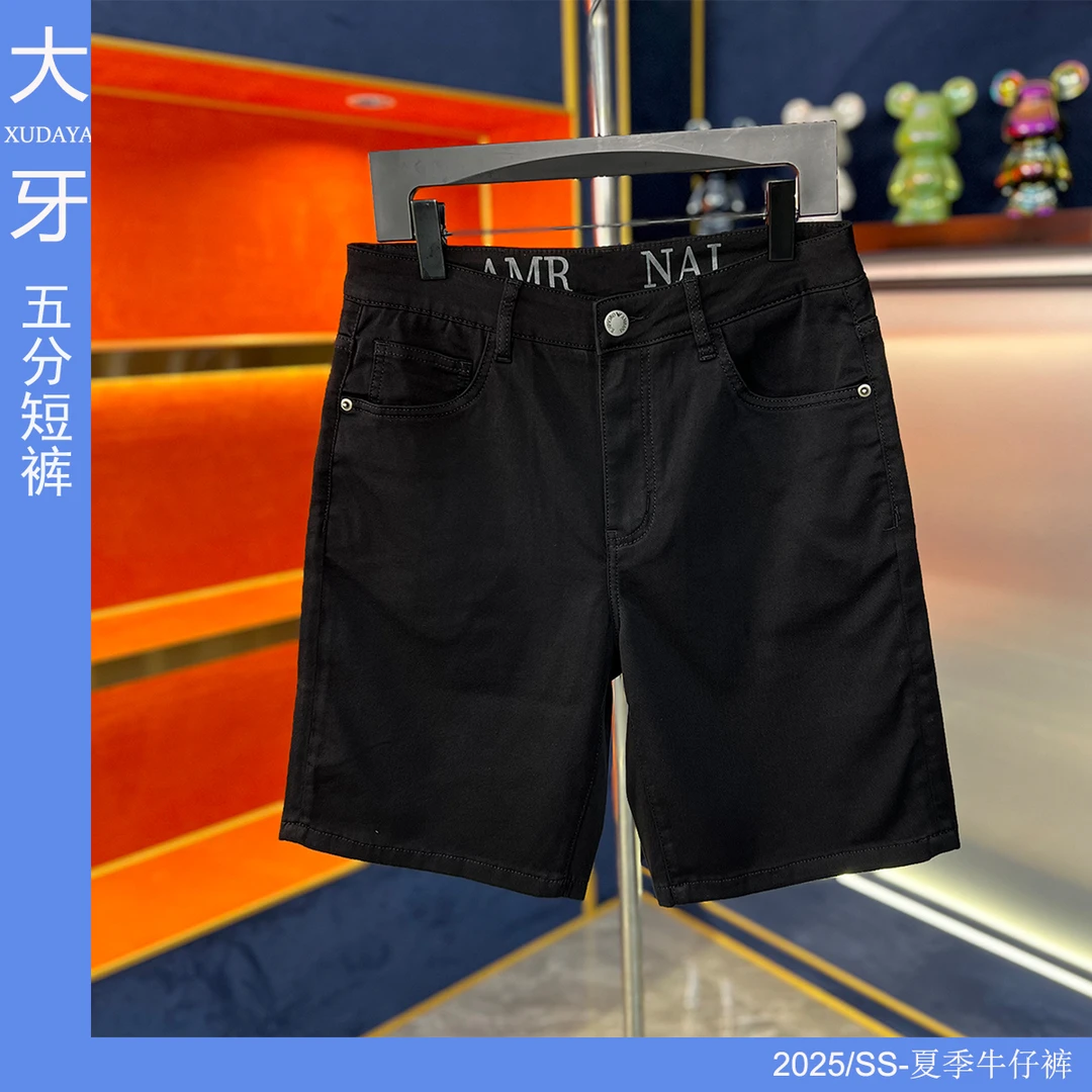 【大牙】D55#夏季纯黑色五分短裤男2025经典轻奢弹力修身轻奢牛仔裤