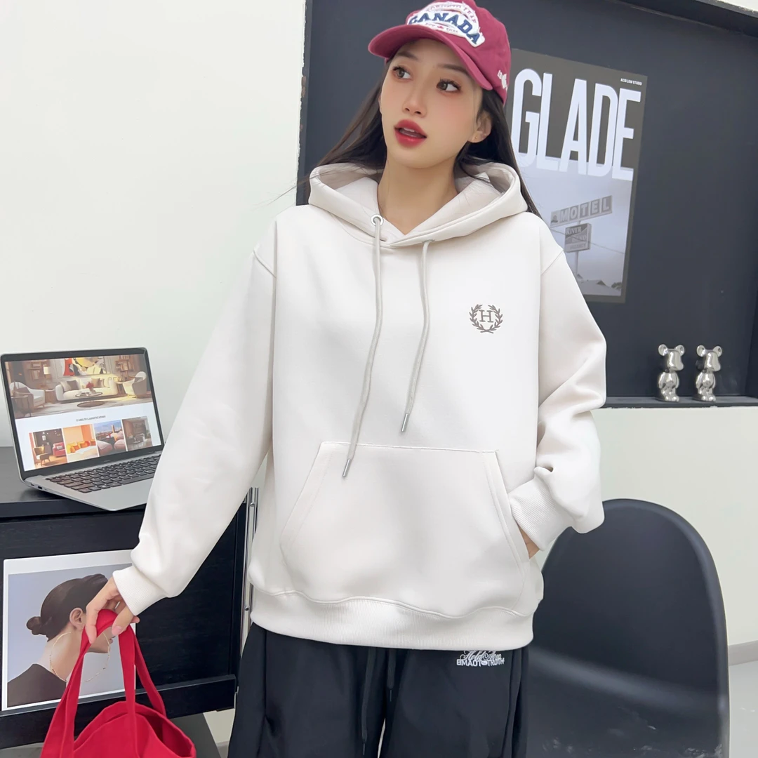 2025春款刺绣常规长袖时尚百搭ins女士休闲韩版连帽卫衣-25025