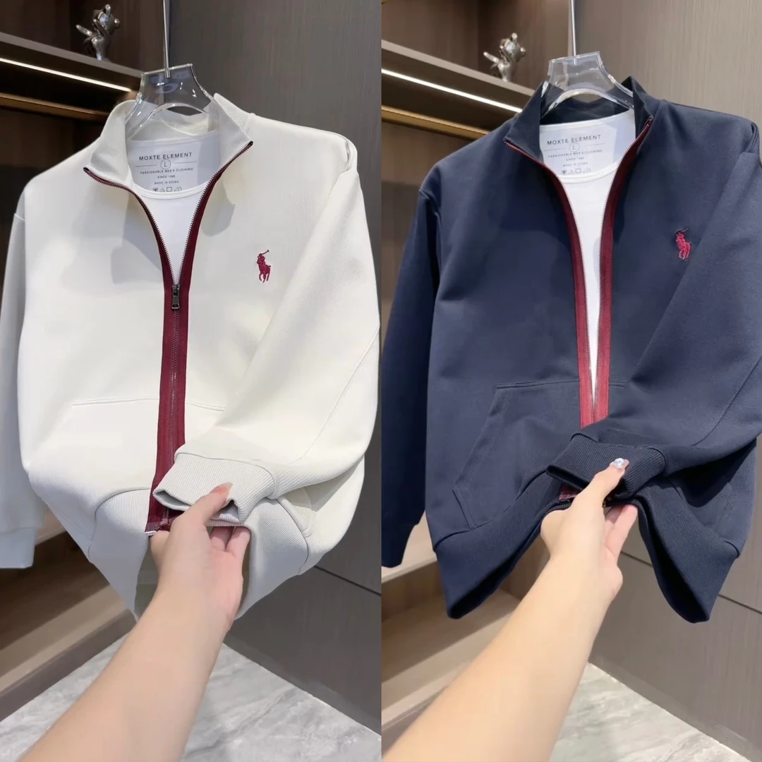 秋季新款潮流拼色设计感立领卫衣男时尚百搭宽松简约休闲情侣外套