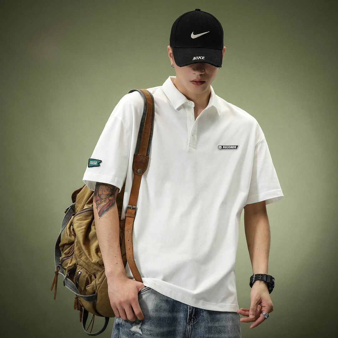 重磅白色纯棉质短袖POLO衫男夏季宽松青年保罗冰丝美式设计感T恤