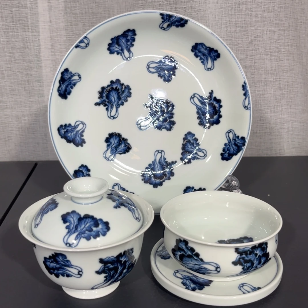 仿明青花白菜纹四件套 可拆分