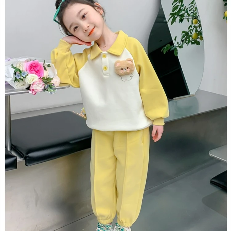 28061女童春装洋气卫衣套装新款小领卡通衣服网红两翻套