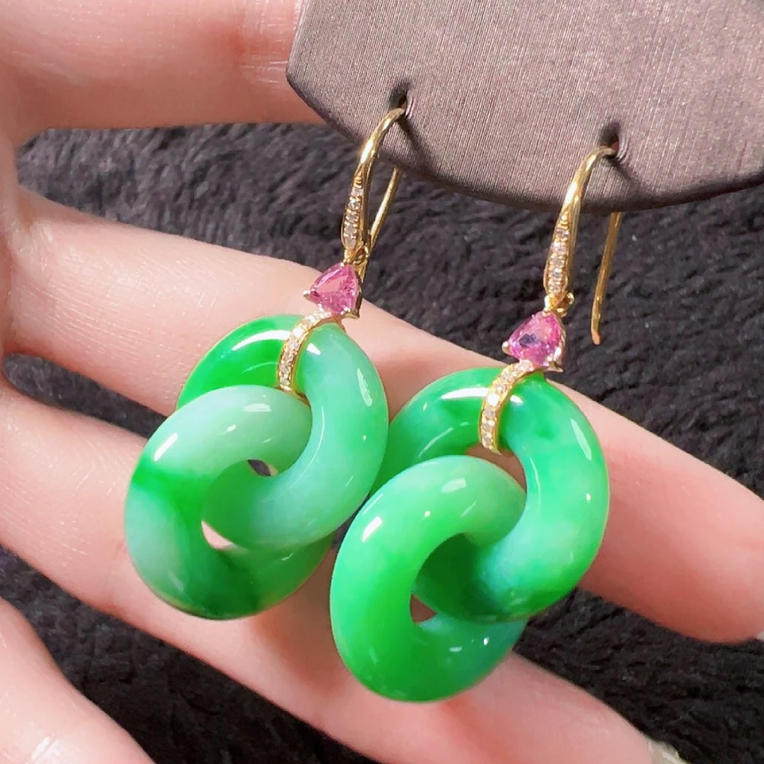 翡翠18K金镶嵌耳饰签收后24小时鉴赏期，过得不退