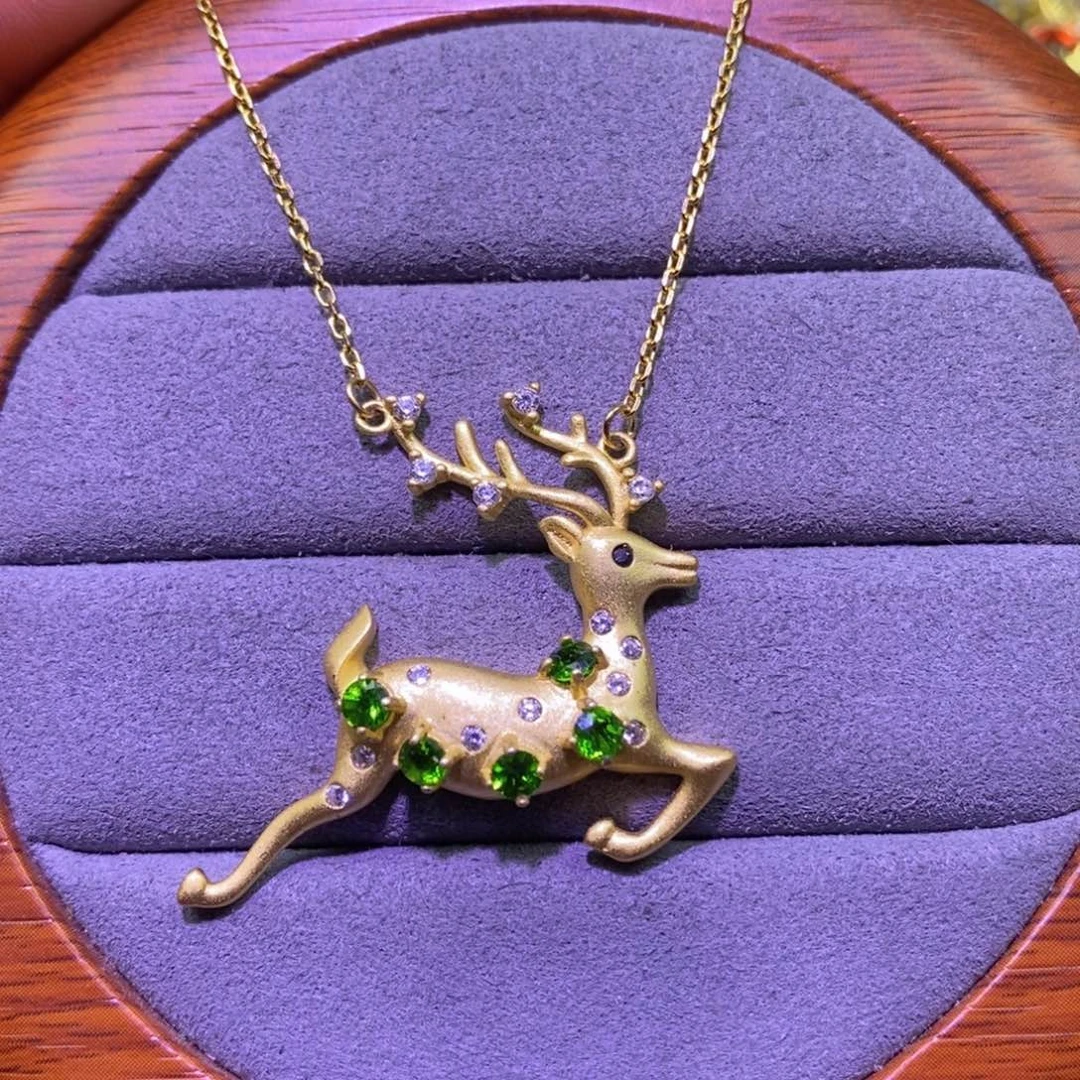 透辉石套链银S925镶嵌