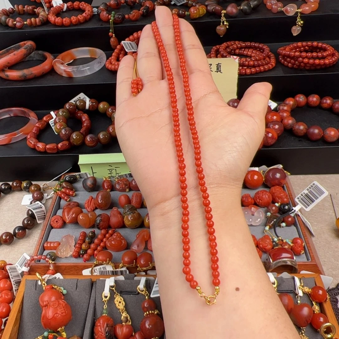 南红玛瑙银S925镶嵌（万能扣项链4mm+