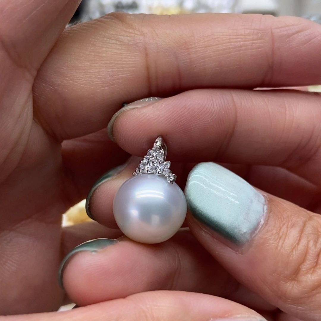 海水珍珠18K金镶嵌吊坠(不含链)