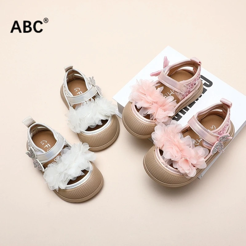 ABC夏天凉鞋厚底露趾沙滩鞋宝宝时尚蕾丝花朵女童公主凉童鞋百搭