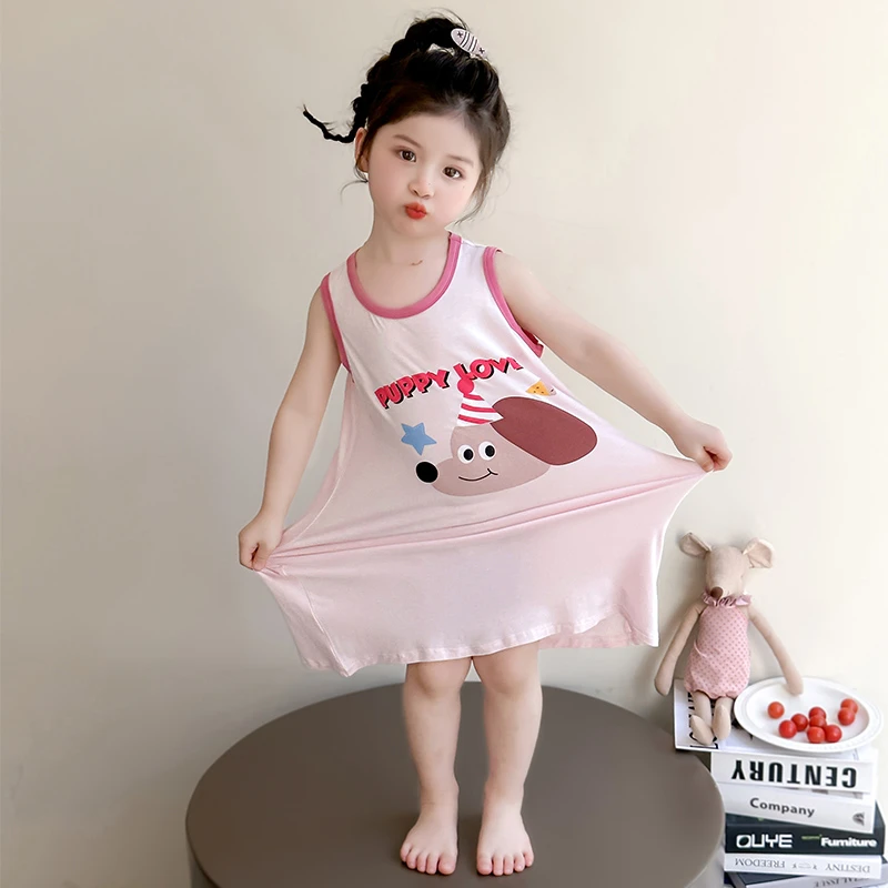 女童睡裙夏季莫代尔小女孩宝宝家居服睡衣卡通冰丝儿童背心空调裙