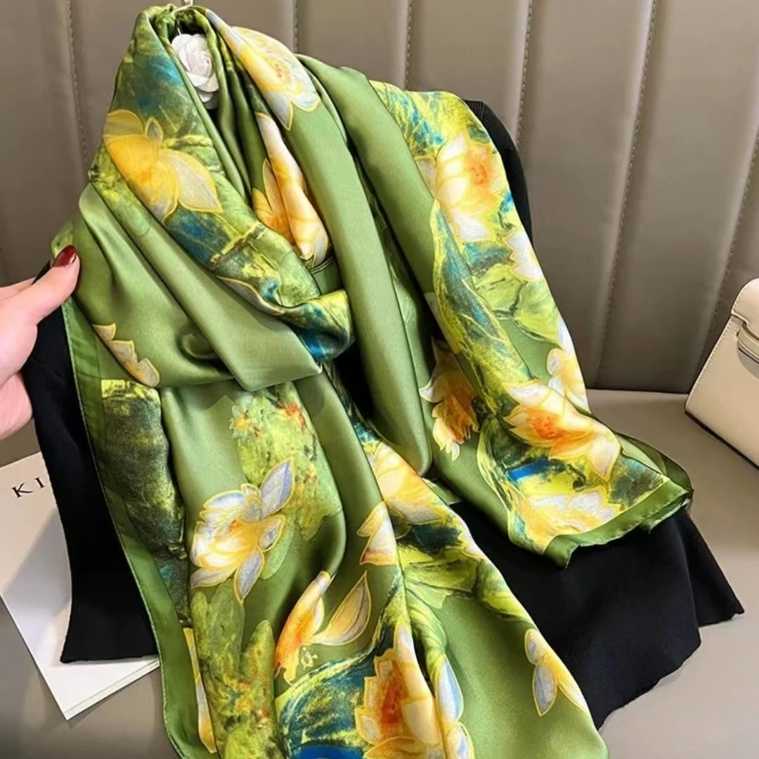 【出水芙蓉 丽锦缎】防晒女丝巾纱巾洋气时尚百搭春夏季围巾披肩