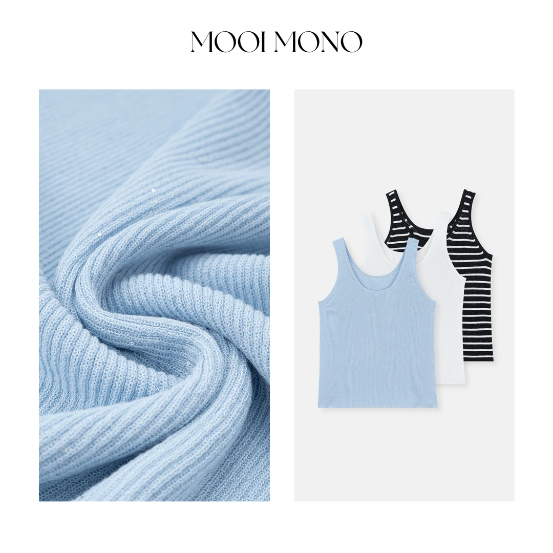 MOOI MONO"轻漾时光"显瘦百搭气质修身亮片针织套头背心 A409N52