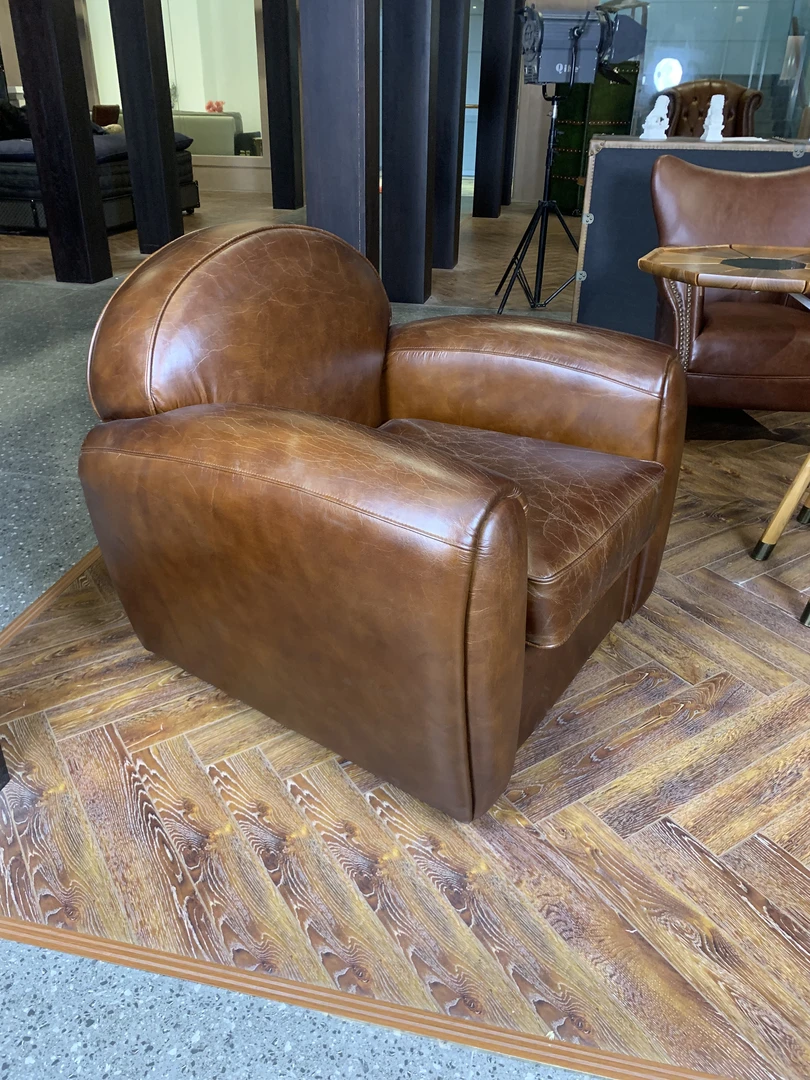 面包沙发 单人座椅 美式风油蜡皮真皮座椅