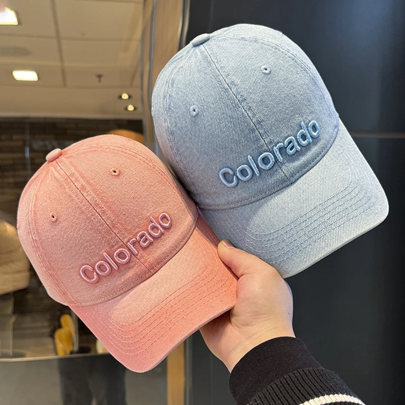 春季新款水洗牛仔棒球帽子女立体字母韩版时尚软顶男大头围显脸小