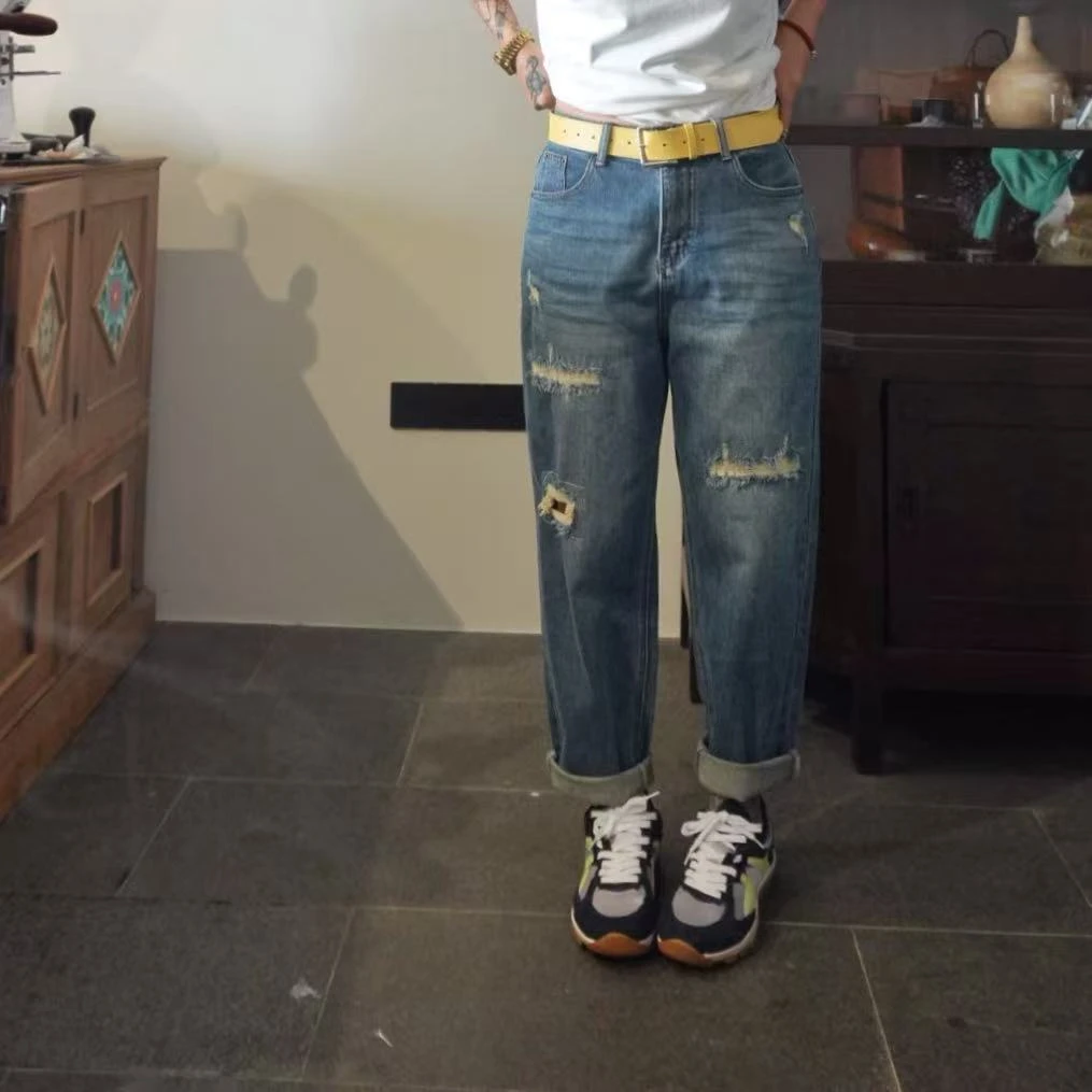 8617弹力哈伦裤蓝色4码时尚休闲水洗春夏宽松夏季