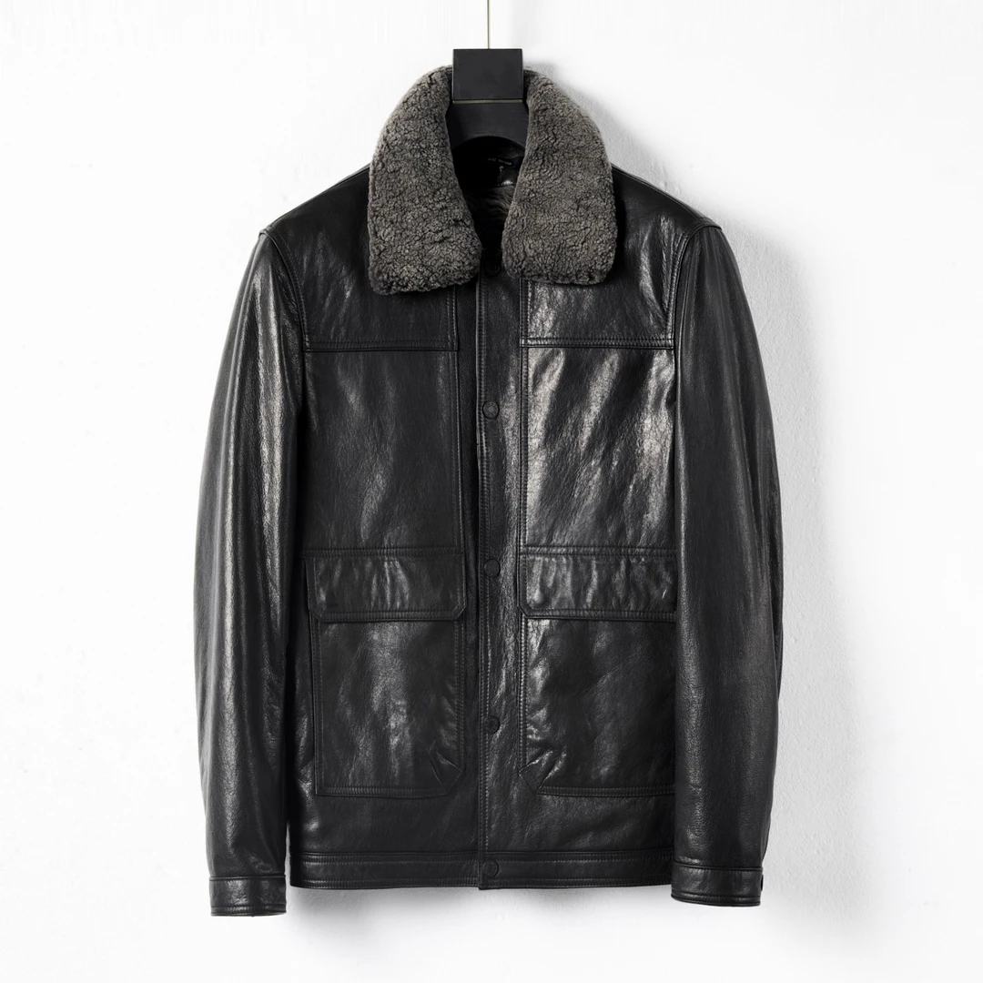 2260-1海宁真皮皮衣男士油蜡头层牛皮短款机车皮夹克外套