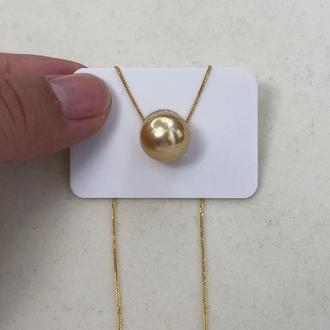 海水珍珠颈饰18K金镶嵌凌*12-13金珠吊坠定制