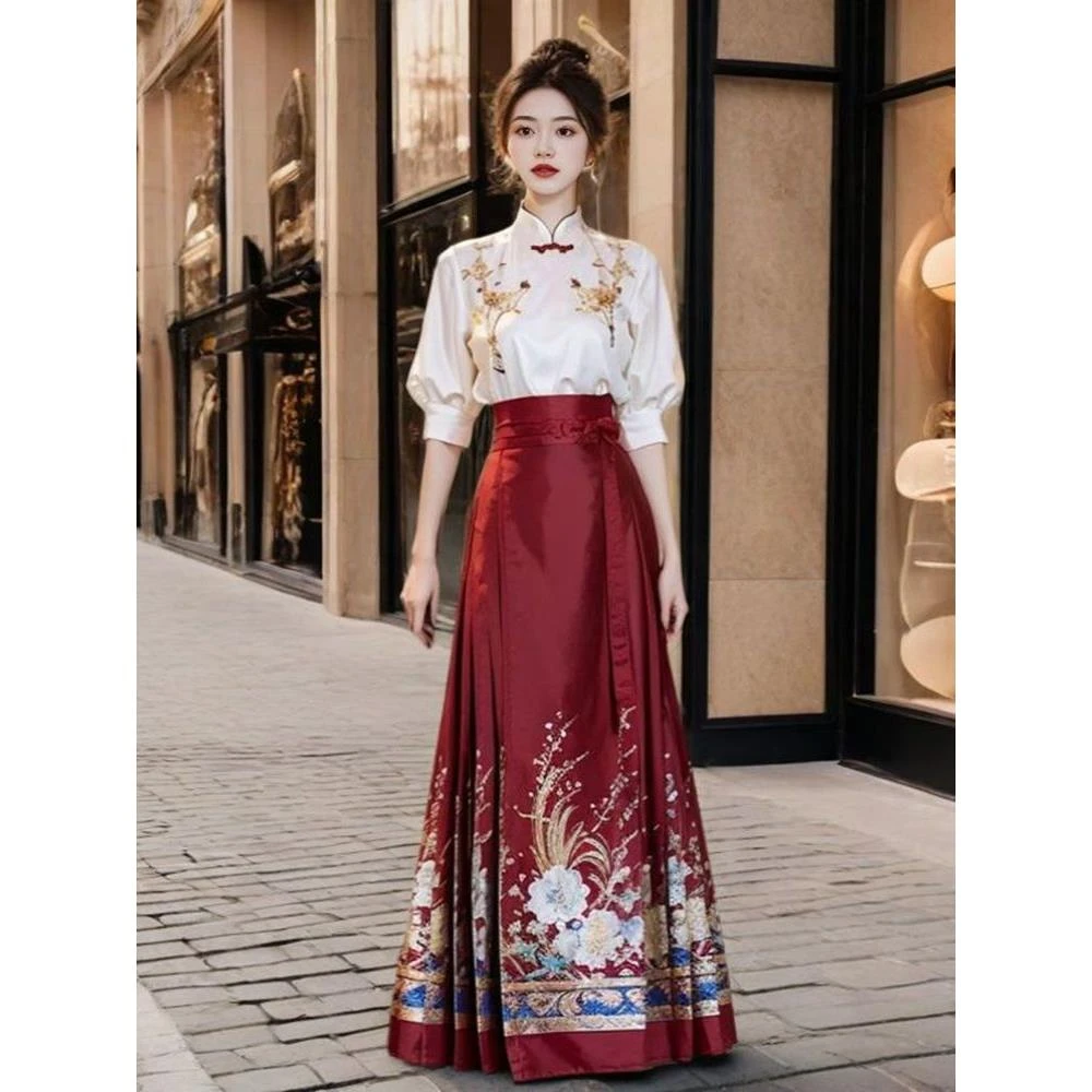 五分袖绣花上衣马面裙套装2025夏季新款新中式复古气质时尚两件套