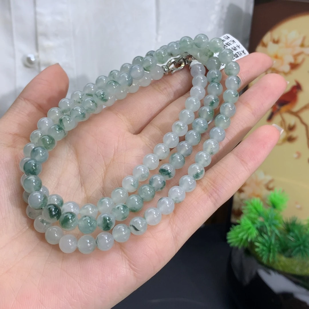 未镶嵌手串翡翠卡6.3冰胶飘绿花