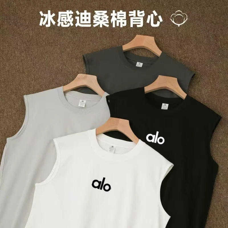 夏季新款面料刺绣无袖T恤背心休闲速干百搭运动男女同款-alo