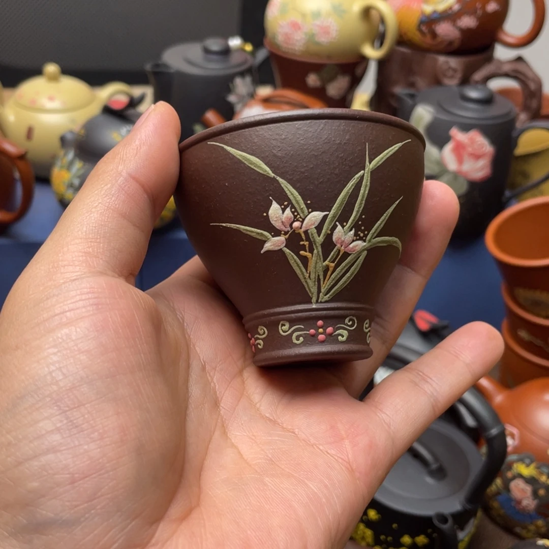 紫泥茶杯紫砂主人杯100cc