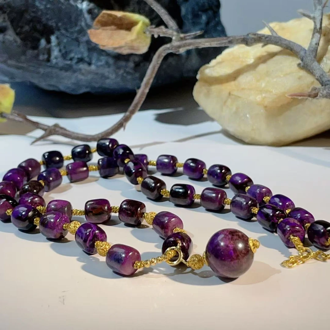 舒俱来桶珠皇家紫圆珠吊坠项链18k/46cm/6.5mm-7.5mm/AZB3816