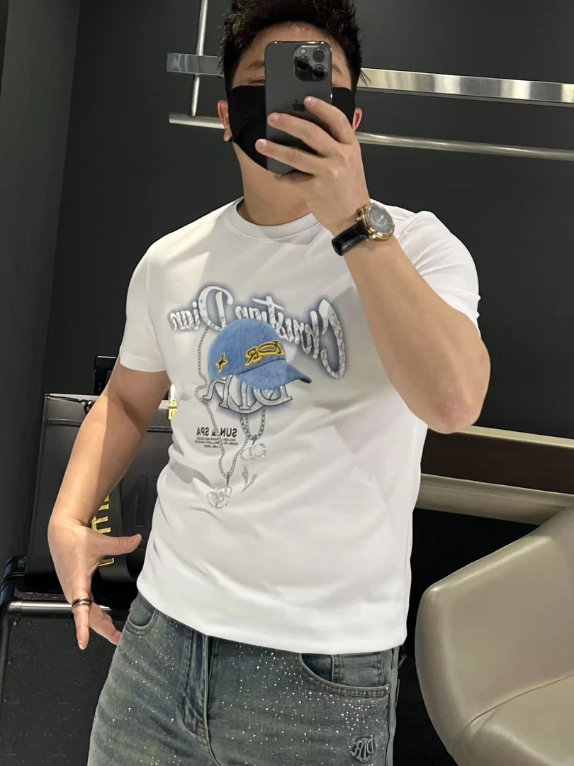 【马哥严选】2025欧货男装立体工艺牛仔帽印花半袖烫钻短袖T恤修身