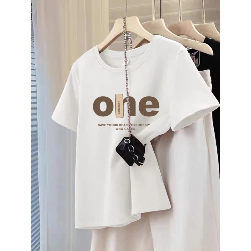 早秋季必备款打底衫白色正肩磨毛纯棉短袖T恤女简约时尚百搭上衣