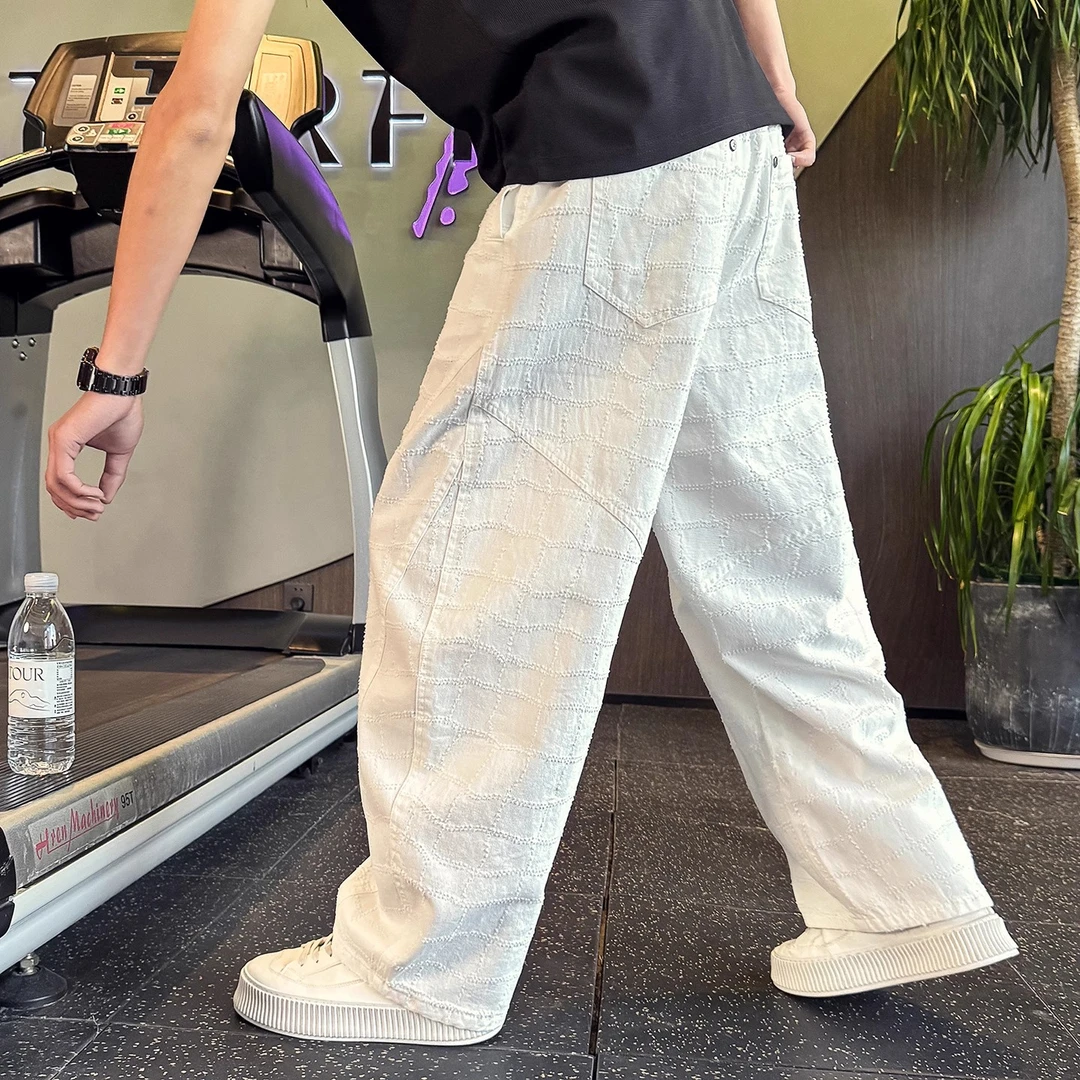 仓石一树弯刀裤男款宽松阔腿裤痞帅男裤2025夏季白色休闲裤子