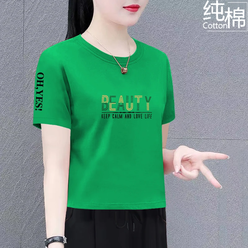 纯棉短袖t恤女士夏季新款时尚百搭宽松显瘦洋气体恤遮肉短款上衣