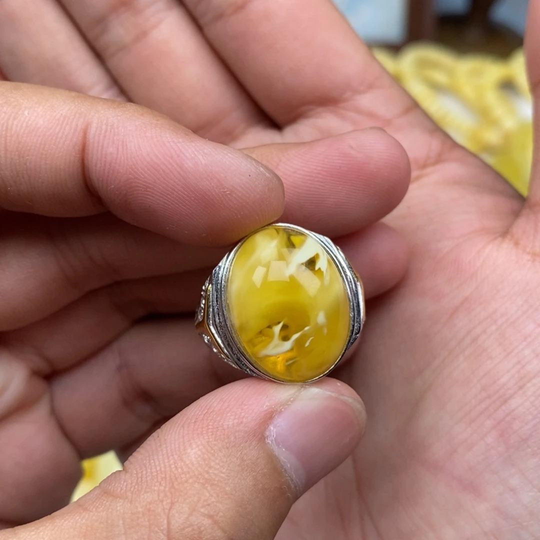 琥珀未镶嵌珠宝奇石蜜蜡戒指