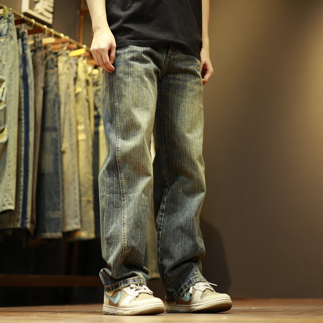 G7809宽松无弹潮流百搭宽松男装新款直筒牛仔裤