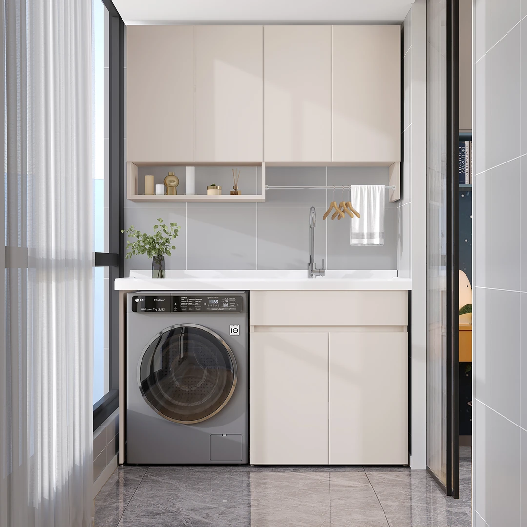 蜂窝铝阳台洗衣机柜一体柜组合洗衣柜滚筒伴侣洗衣池台盆定制切角