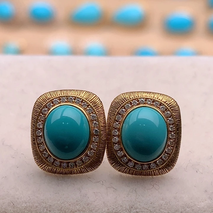 绿松石18K金镶嵌珠宝奇石