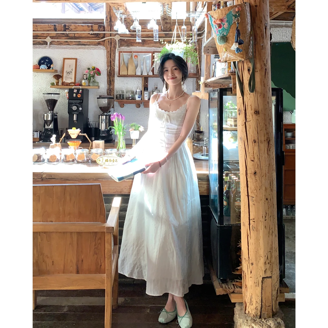 Even一雯【奶油泡芙】蕾丝高智感气质温柔长款吊带连衣裙欧若穿搭
