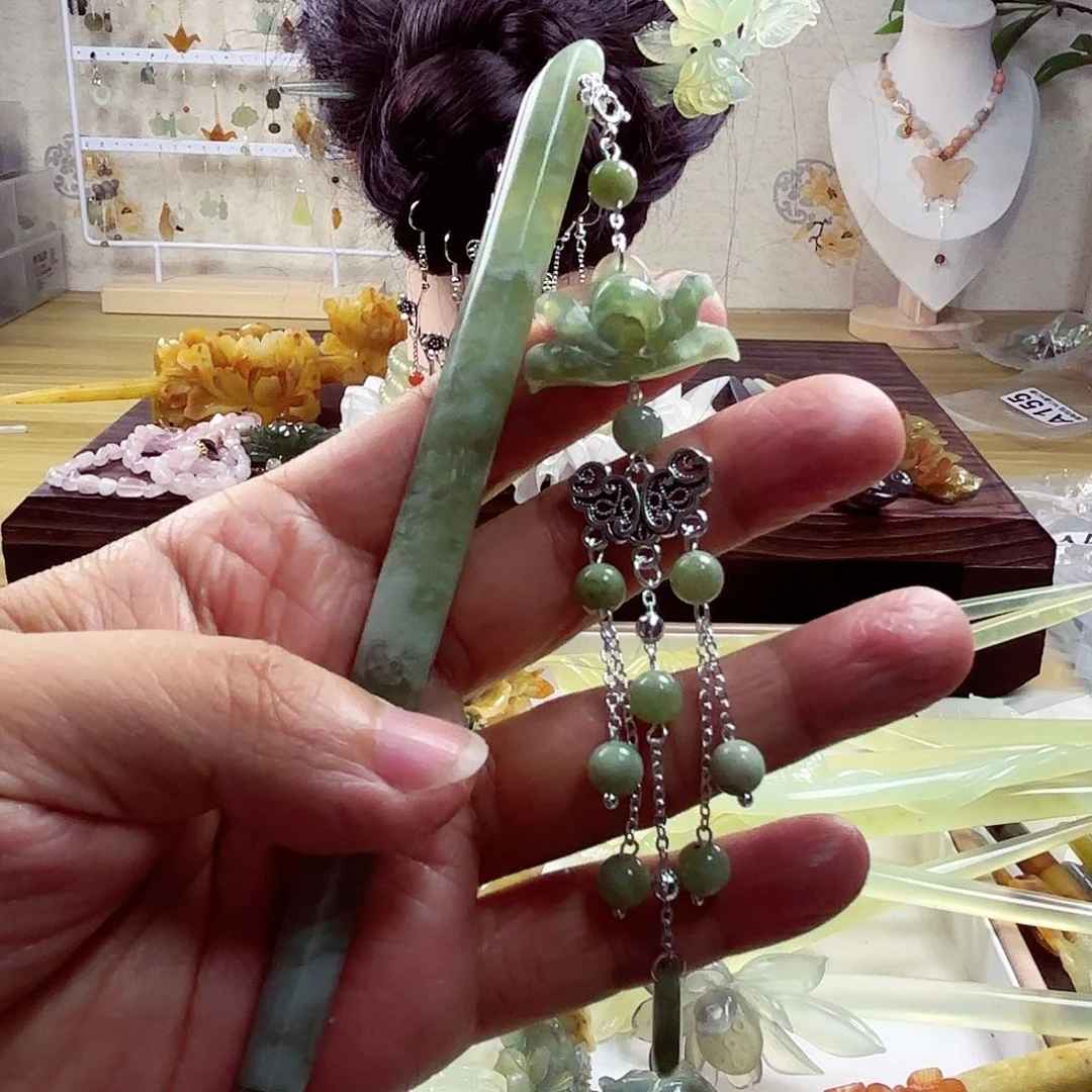 蛇纹石玉发饰合金