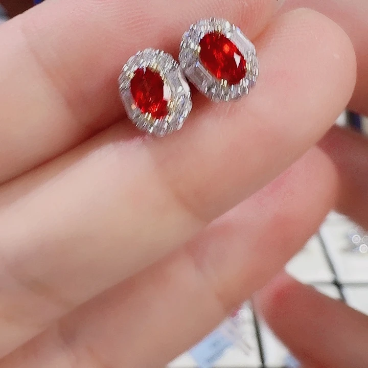 蓝宝石耳饰银S925镶嵌