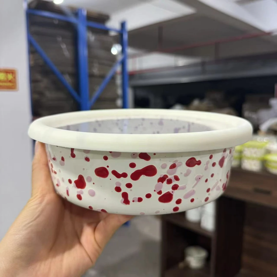 【颜值好物】红粉内外泼墨20cm芝士盘烤盘搪瓷高颜值餐具家用