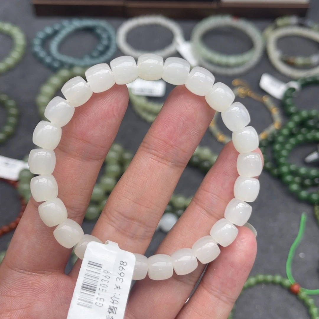 和田玉未镶嵌手串卡8白玉直切珠