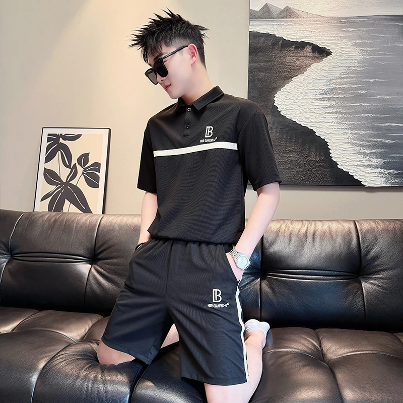 高级感痞帅男装一套夏季2025新款时尚男士Polo衫短裤休闲运动衣服