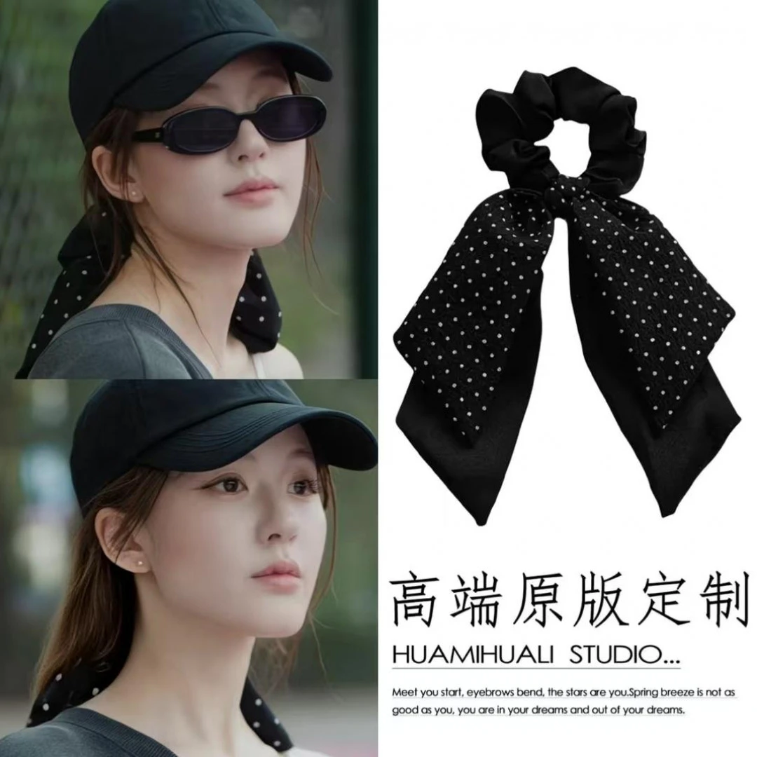 赵露思同款波点低马尾飘带发圈大肠蝴蝶结发绳头饰头绳女发饰头花