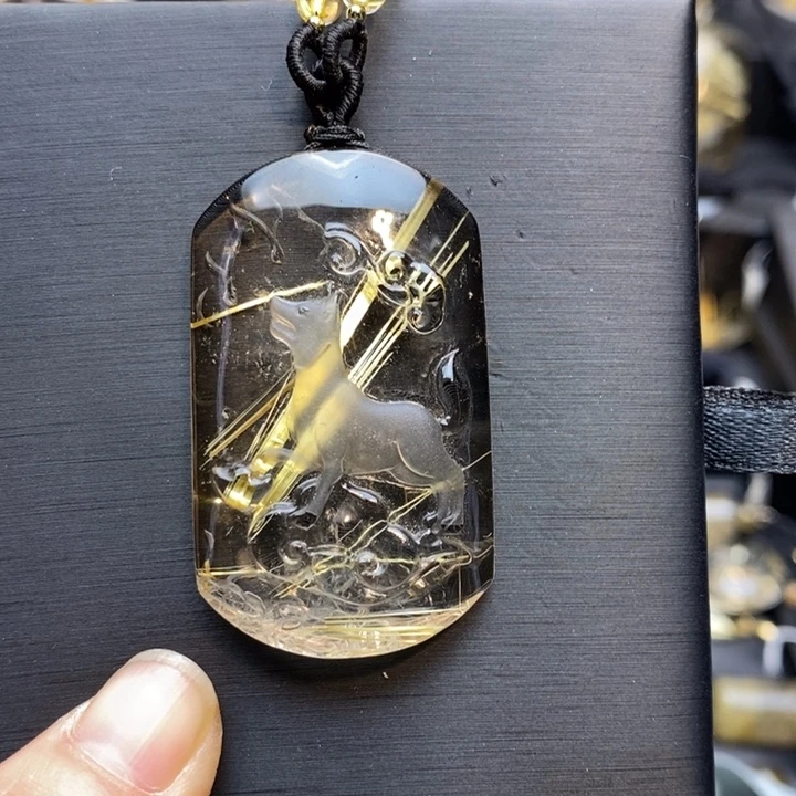 未镶嵌发晶颈饰钛晶生肖小狗吊坠