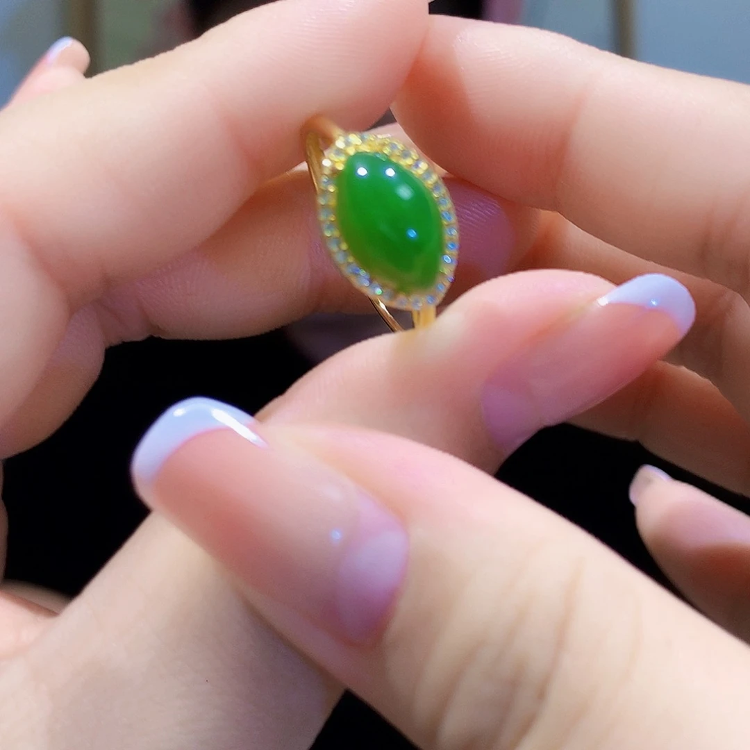 和田玉（碧玉）戒指银S925镀金镶嵌