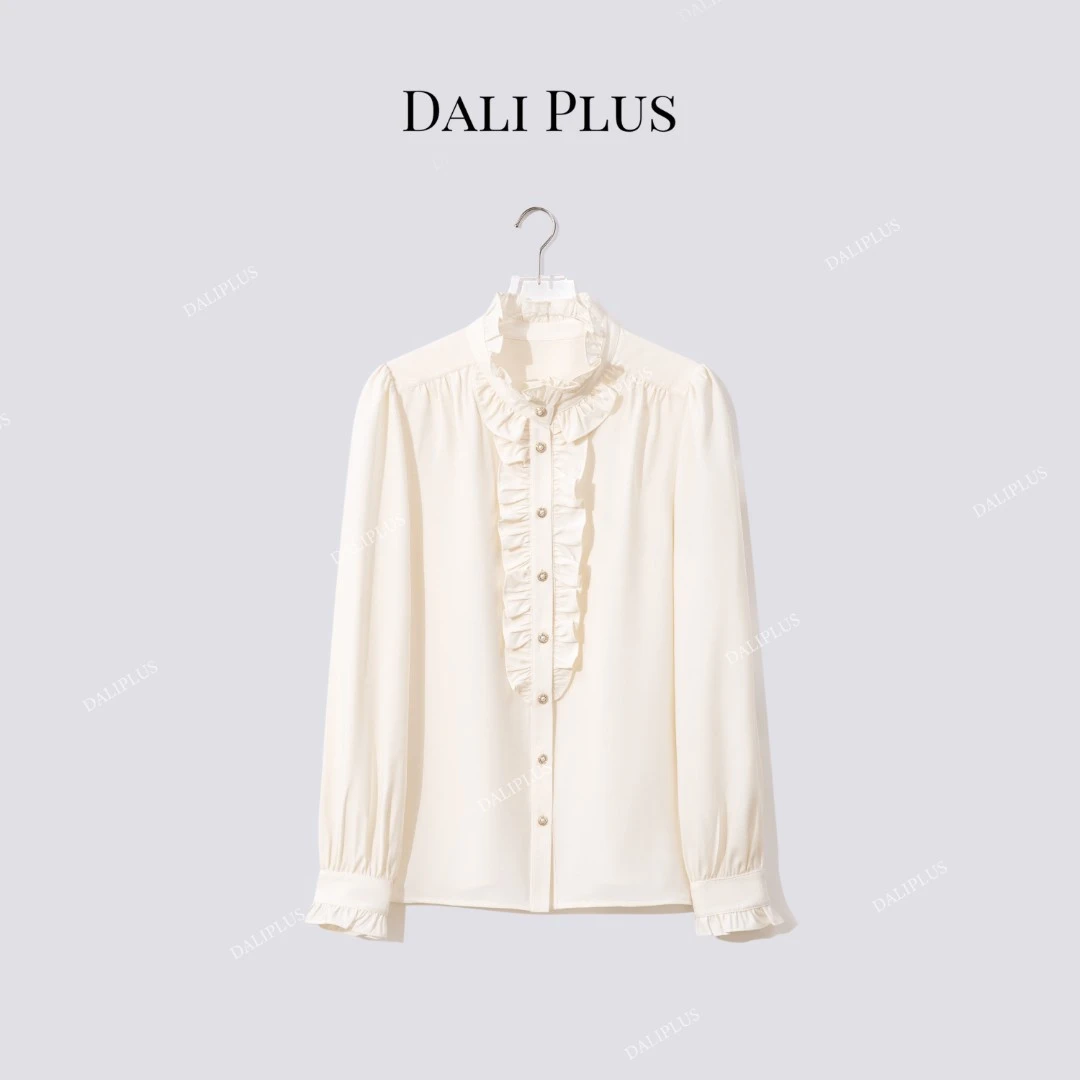 DALI PLUS法式气质 复古宫廷风精致木耳边垂感衬衫-D5DD1148
