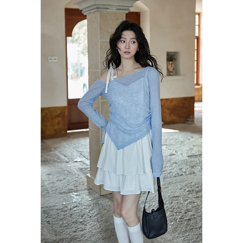Seemon春韩系独特别致小个子气质高级感白色裙子罩衫套装女J1539