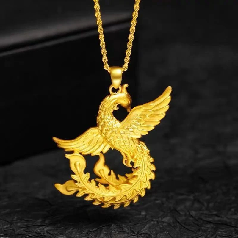 铜合金项链 高档民族风凤舞九天金色吊坠送妈妈婆婆节日老婆520礼