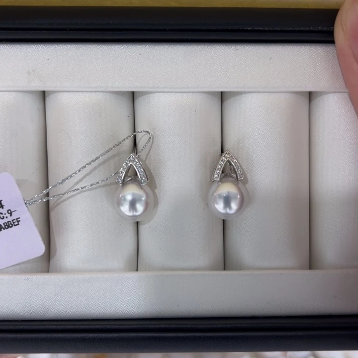 海水珍珠上新澳白设计款耳钉9-10mm银S925镶嵌