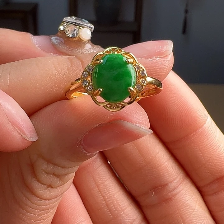 翡翠戒指银S925镶嵌戒指