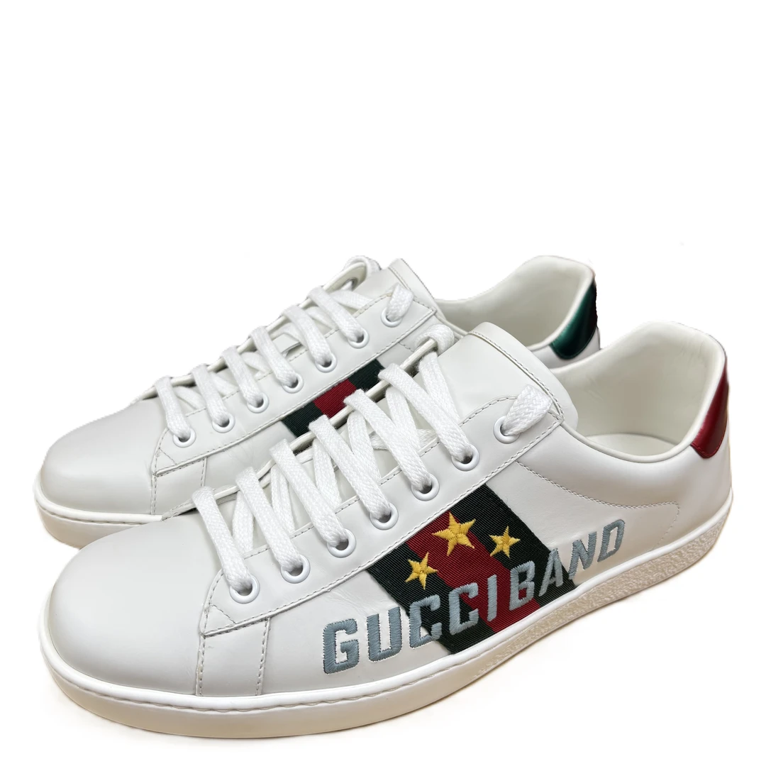 95新 GUCCI/古驰 星星古驰乐队英文刺绣低帮系带小白鞋男款