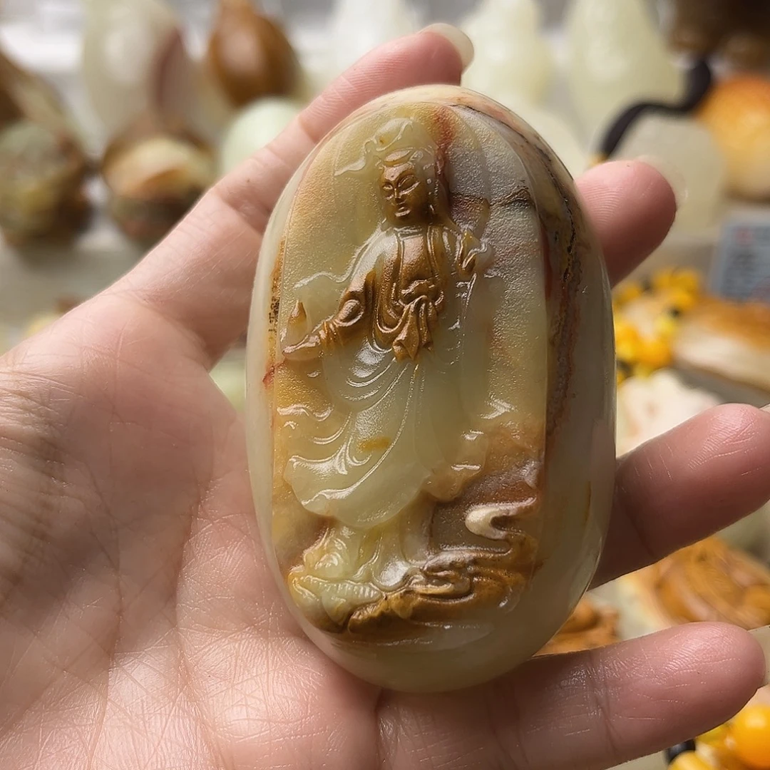 石材方解石手把摆件不退换观音微瑕