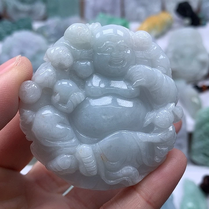 翡翠未镶嵌颈饰五福临门洒黄翡福利卡厚12+