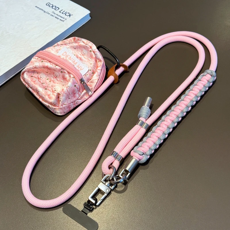 卡通零钱收纳卡包手机挂绳斜挎可背编织耐用高端户外旅游防丢长绳